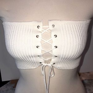 White  Lace Up Tube Top-stretch. Good condition